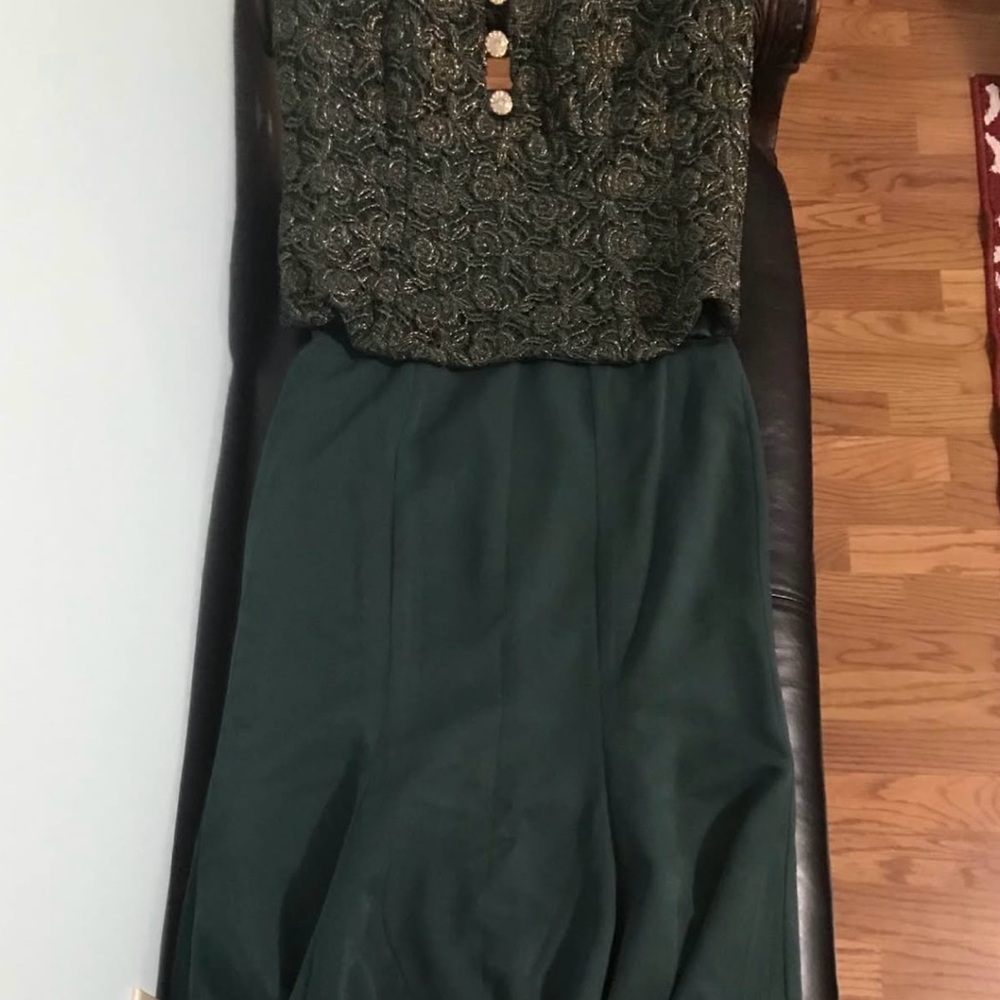 2 piece CUSTOM MADE  bustier dress, olive green/gold